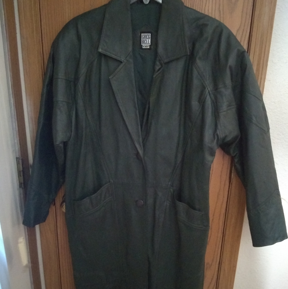 Greg Bell GREEN genuine leather trench coat